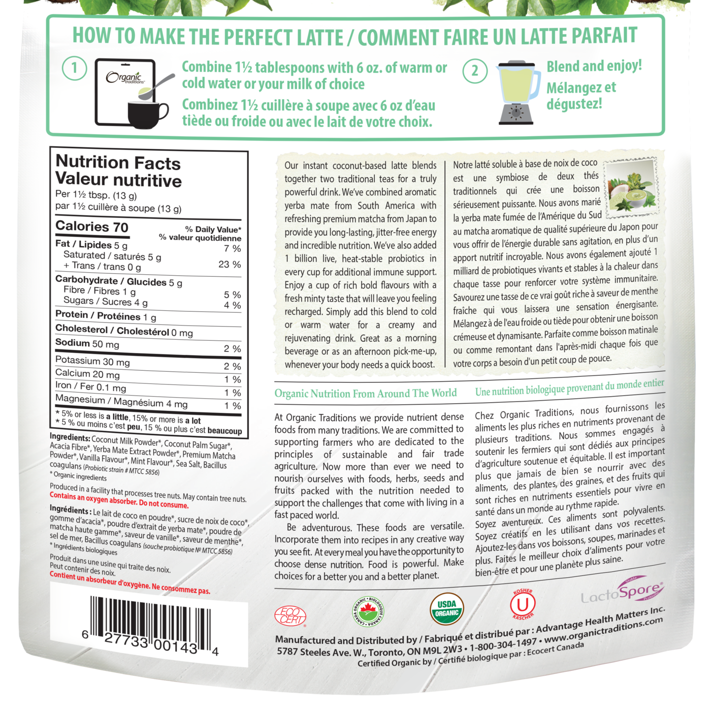 Organic Traditions Yerba Mate Mint Latte - JoyVIVA -  