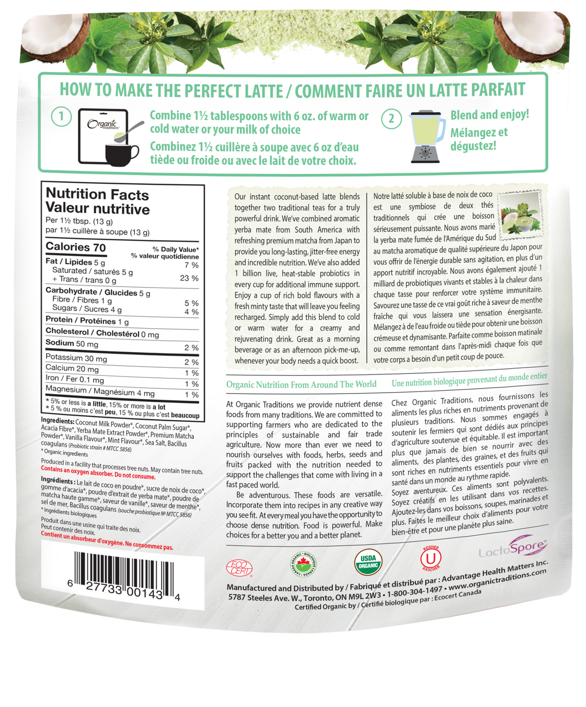 Organic Traditions Yerba Mate Mint Latte - JoyVIVA -  