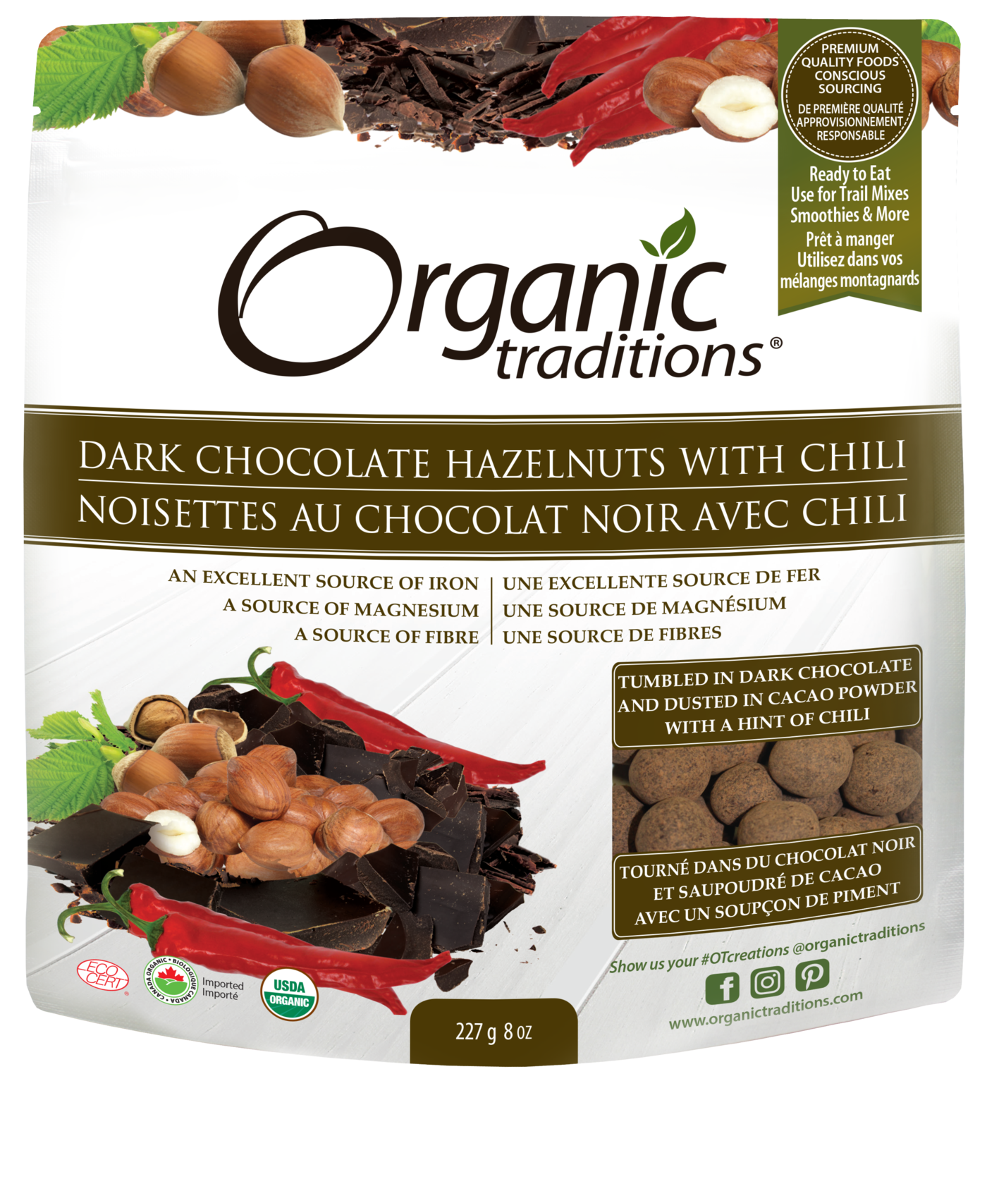 Organic Traditions Dark Chocolate With Chili Covered Hazelnuts
